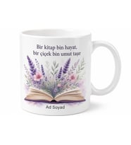 Kitap ve Çiçek Temalı Baskılı Kupa Bardak Özel Tasarım Hediye