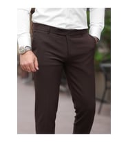 A Kalite Slim Fit Likralı Kumaş Pantolon (Kahverengi)
