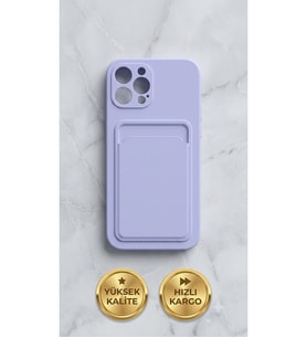 iPhone 12 Uyumlu Kartlıklı DeriPU Kaplama Silikon Kılıf – Kart Bölmeli, Esnek Arka Kapak (Lila Mor)