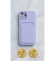 iPhone 12 Uyumlu Kartlıklı DeriPU Kaplama Silikon Kılıf – Kart Bölmeli, Esnek Arka Kapak (Lila Mor)