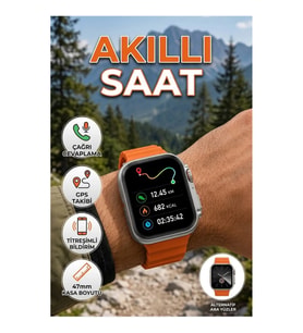 47 MM Akıllı Saat GPS Destekli Bluetooth Arama Nabız ve Uyku Takipli Turuncu Kordon