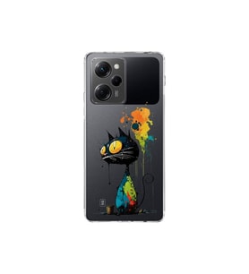 Poco X5 Pro ile Uyumlu Splash Kedi Tasarımlı Şeffaf Silikon Kılıf