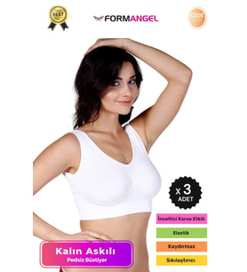 #Büstiyer Dikişsiz Seamless Kadın Esnek Yumuşak Kumaş Kalın Askılı Pedsiz Spor Büstiyer - 3 Adet (Beyaz)