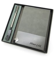 Signator® Codex  N148 Kişiye Özel Defterli Set - İsme Özel Gri Kalem + İsme Özel Gri Defter + İsme Özel 32 GB Usb Bellek İsme Özel Kutusunda Hediyelik Set (Karışık)