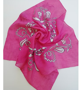 Kare Pamuklu Bandana, El Boyaması Ve Tahta Baskılı Bandana, Fular , Moli Tasarım