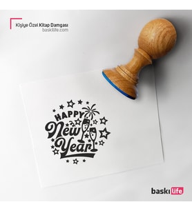 Happy New Year Yeni Yıl Kişiye Özel Kitap Damgası Kitap Mührü Kaşe Kitap Mühür Özel Damga 465