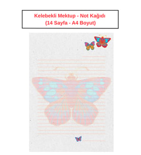 Kelebekli Mektup Not Kağıdı  (14 Sayfa A4 Boyut)