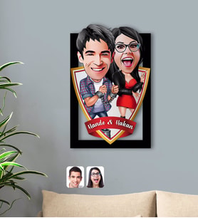 BK Gift Kişiye Özel İsimli Sevgililer Karikatürlü 3D Ahşap Tablo-1