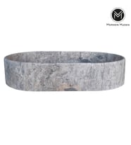 Gümüş Traverten İnce Kenar Gizli Giderli Oval Lavabo