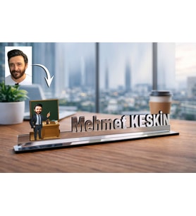 Kişiye Özel Öğretmen Karikatürlü 30 cm Ayna Pleksi Masaüstü İsimlik - Öğretmen Hediyesi Öğretmene Özel Hediye