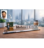 Kişiye Özel Öğretmen Karikatürlü 30 cm Ayna Pleksi Masaüstü İsimlik - Öğretmen Hediyesi Öğretmene Özel Hediye