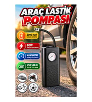 USB Şarjlı 3000 mAh Kompakt Elektrikli Lastik Hava Kompresörü 80W