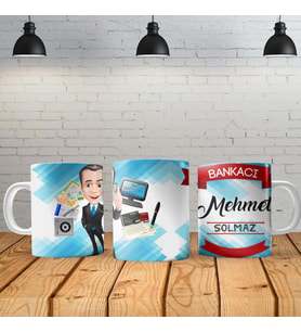 Bankacı Erkek Kişiye Özel Baskılı Yeni Tasarım Kupa Bardak Özel Kutusunda