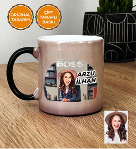 Kişiye Özel Karikatürlü Patron Hediye Sihirli Kupa Bardak Big Boss Kadın Patrona Doğum Günü Hediyesi