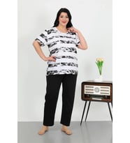 Kadın Büyük Beden Kısa Kol Penye Pijama Takımı Beyaz