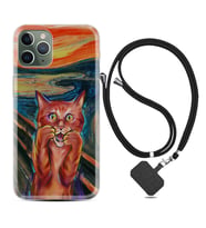 Apple iPhone 11 12 13 14 Pro Max Kılıf Boyun Askılı Silikon Tablo Cat 1788