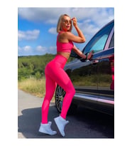 Neon Pembe Ekstra Yüksek Bel Toparlayıcı Spor Tayt