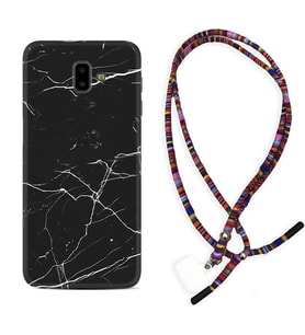 Samsung J6 Plus J7 Prime J7 Pro M20 Kılıf Boyun Asklı Rasta Silikon Siyah Mermer 1299