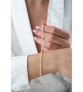 925 Ayar Gümüş Gold Kaplama Zirkon Taşlı Sıralı Yıldız Model Bileklik