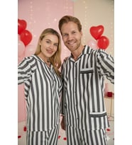Sevgililer Günü Valentine's Day Yeni Sezon Konsept Kadın Erkek 2 li Pijama Takımı Çiftlere Özel (Çizgili Sax)