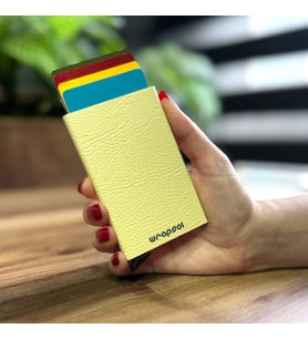 Mekanizmalı Kartlık Rfid Korumalı Alüminyum Otomatik Mekanizmalı Kredi Kartlık Desenli Klasik Krem Deri