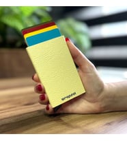 Mekanizmalı Kartlık Rfid Korumalı Alüminyum Otomatik Mekanizmalı Kredi Kartlık Desenli Klasik Krem Deri