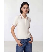 LCW Comfort Beyaz Polo Yaka Çizgili Kadın Triko Kazak