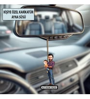 Baba ve Çocuğa Özel Karikatür Ayna Süsü, Babalar Gününe Özel Hediye, Babaya Hediye