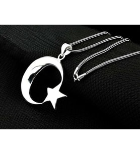Ay Yıldız Büyük Boy 925 Ayar Gümüş Erkek Kolye