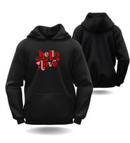 Sevgililer Günü Erkek Kadın Hello Love Görselli Kapüşonlu Hoodie Sweatshirt 6019 (Siyah)