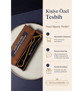 Kişiye Özel Şeffaf Sarı Tesbih Ahşap Kutulu Harf ve Not
