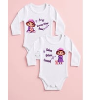 2'li Anne Baba Temalı Baskılı Kız Bebek Body Zıbın