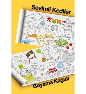 Sevimli Kediler Dev Boyama Kağıdı 2 Metre Kedili Aktivite Rulosu - Çocuk Eğitici Rulo