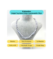 SERTİFİKALI Kalsedon Doğal Taş 6mm Makrome Kolye 45cm- 55cm Ayarlanabilir Ölçü