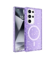 Coverzone Samsung Galaxy S25 Ultra ile uyumlu Parlayan Simli Saydam Renkli Magsafe ile uyumlu W?reless ?arj �zellikli Z- Allstar Galaxy S25 Ultra i�in Kapak Mor