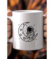 Ay Ve Astronot 330ml Baskılı Beyaz Seramik Kupa Bardak