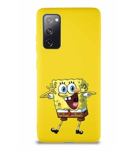 Samsung Galaxy S20 FE Soft Premier Kapak Sünger Bob Tasarımlı Silikon Kılıf - Sarı (Şeffaf)