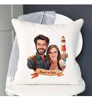 Sevgiliye Hediye Kişiye Özel Deniz Feneri ve Aşkımız Karikatürlü Yastık