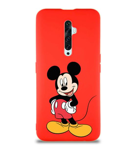 Oppo Reno 2Z Soft Premier Kapak Mickey Mouse-E Tasarımlı Silikon Kılıf - Kırmızı (Şeffaf)