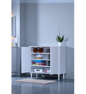 Eliusta Nirat 85 cm 4 Bölmeli Beyaz Banyo Mutfak Dolabı 3 Raflı Kapaklı Çok Amaçlı Dolap 85x75x32,5 cm
