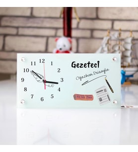 Gazetecilere Özel Tasarımlı Masa Üstü Cam Saat