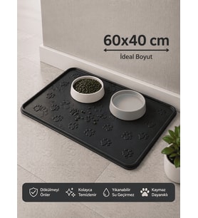 Kedi Köpek Mama Matı Havuzlu Yıkanabilir Kaymaz Evcil Hayvan Beslenme Matı Kedi Kumu Paspası 40x60