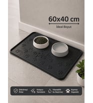 Kedi Köpek Mama Matı Havuzlu Yıkanabilir Kaymaz Evcil Hayvan Beslenme Matı Kedi Kumu Paspası 40x60
