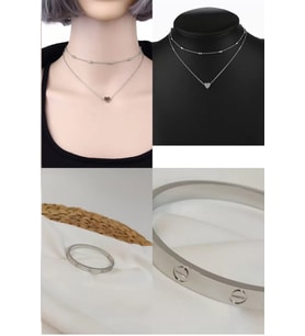 2'Lİ Set - Gümüş Renk Top Zincir Kalp Kolye, Kartier Alaşım Bileklik Gümüş Renk SNJ-SET1008