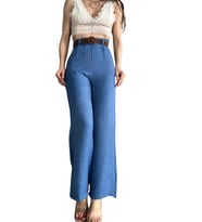 Kemerli Keten Pantolon -MAVİ