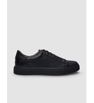 %100 Hakiki Deri Siyah Bağcıklı Desenli Erkek Sneaker