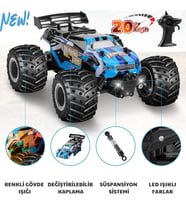 Uzaktan Kumandalı Şarjlı Led Işıklı Drift Atan 20 Km Hız Yapan Yüksek Hızlı Off Road Oyuncak Araba (Mavi)