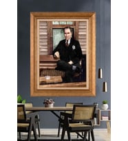 Altın Varaklı Çerçeveli Paspartulu Atatürk Tablo nh230 (Gold)
