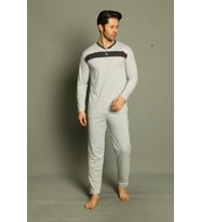 Yeni Sezon Erkek Pamuklu Rahat Kalıp Dört Mevsimlik Düz İnce Pijama Takımı 16501 (Açık Gri)