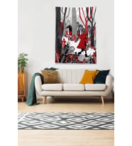 Siyah-Kırmızı Kırmızı Başlıklı Kız Ve Kurt Leke Tutmaz Kadife Kumaş Duvar Örtüsü Duvar Halısı Tapestry